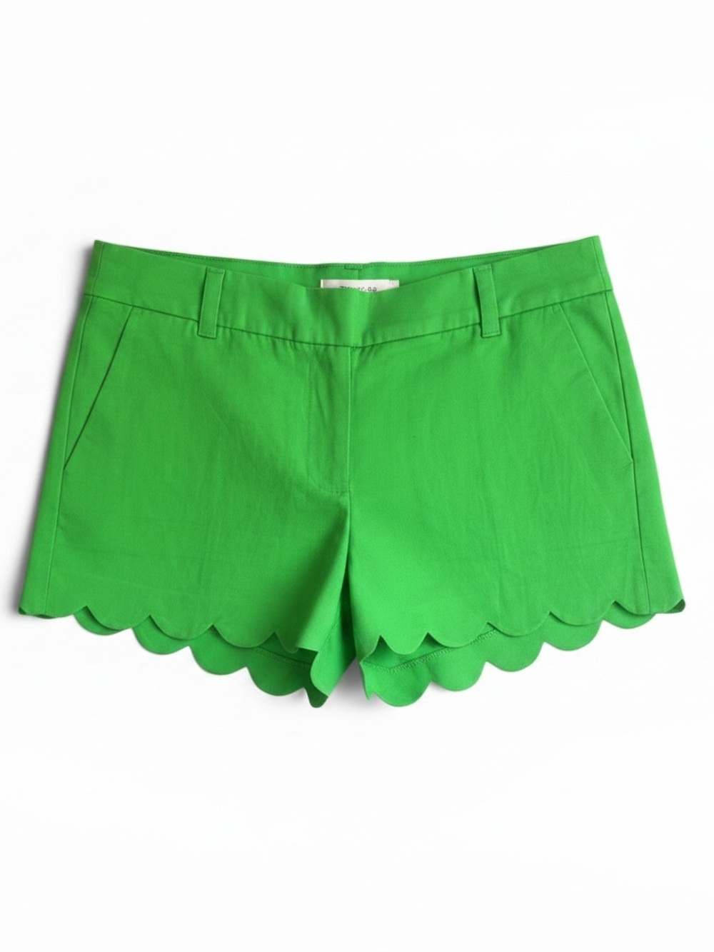 J. Crew Bright Green Scallop-Hem High Waist Shorts